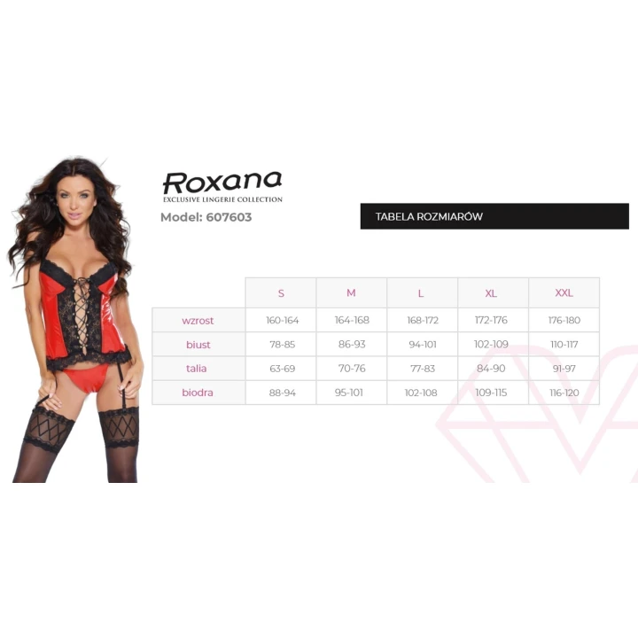 Gorset lateksowy ROXANA 6077, regulowane ramiączka, V-dekolt, czerwień ognista, M