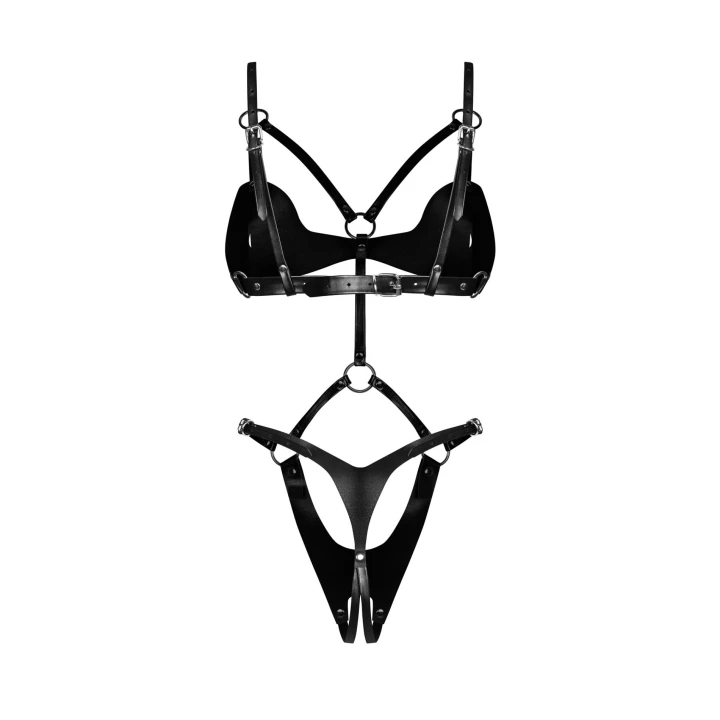 Body OBSESSIVE, otwarty krój, regulacja z tyłu, metalowe detale, czarne, S/M/L