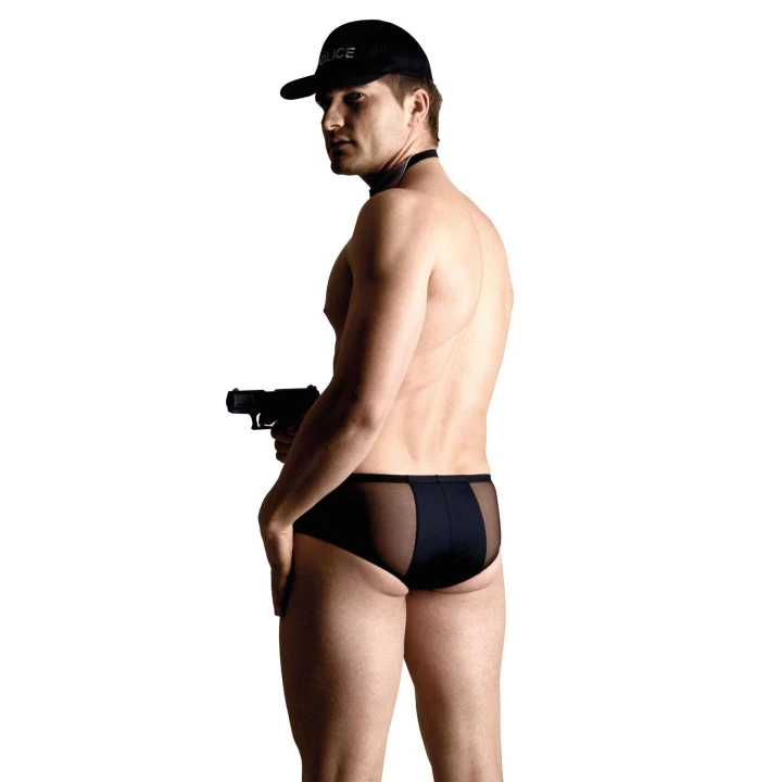 Strój karnawałowy – Policja XL, SOFTLINE COLLECTION, siateczkowe slipy, kołnierzyk, czapka