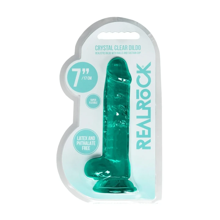 Dildo REALROCK CRYSTAL CLEAR 19 cm, z realistycznymi jądrami, wodoodporny, bez ftalanów