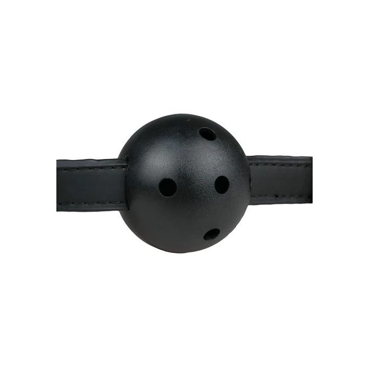 Knebel z piłką PVC - czarny, regulowany pasek, otwory wentylacyjne, eko skóra