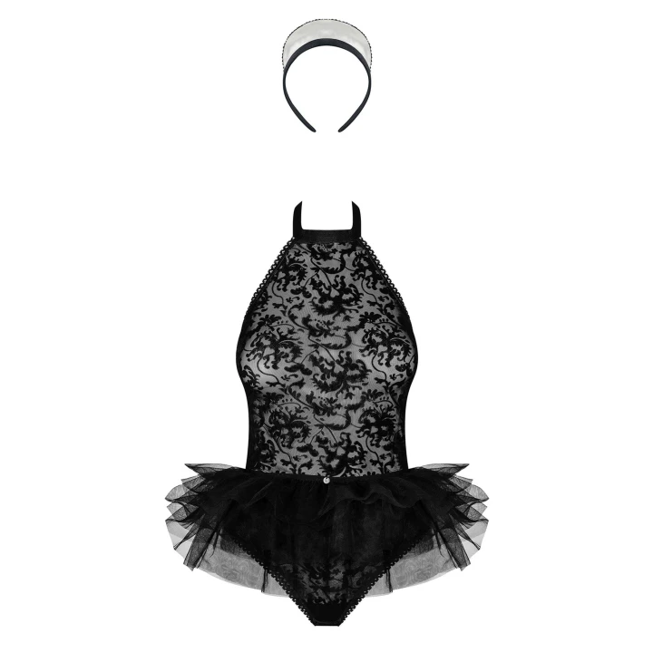 Bielizna erotyczna Frilles - Body 2XL/3XL, odkryte plecy, tiulowa spódniczka