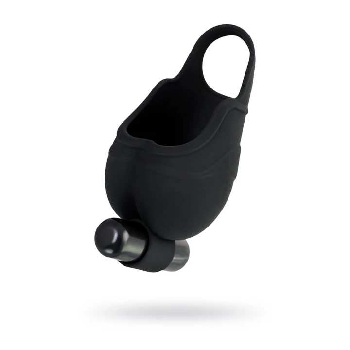 Etui na mosznę EROTIST z pierścieniem erekcyjnym i wibracjami, silikon, czarne, 6.5 cm