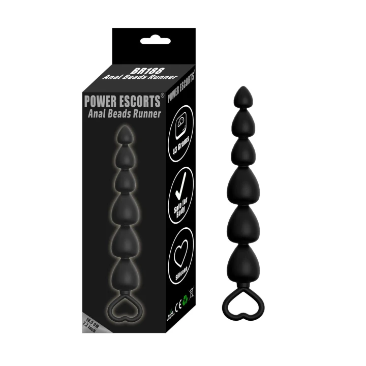 Koraliki analne Plug-Power – BR188 – Silikonowe, Extra Long, 18,5 cm, Czarny