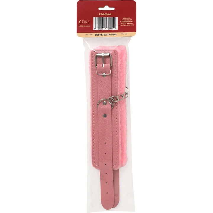 Kajdanki Fetyszyzmu - Fetish Fever, Różowe, z Futerkiem, Regulowane na Nadgarstki