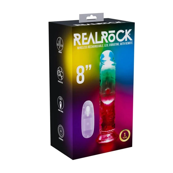 Dildo RealRock - 20 cm, przezroczysty, wibrujący z przyssawką, TPE