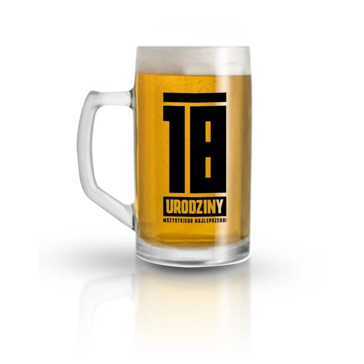Kufel szklany 500ml - 18 Urodziny - humorystyczny nadruk, idealny prezent dla jubilata