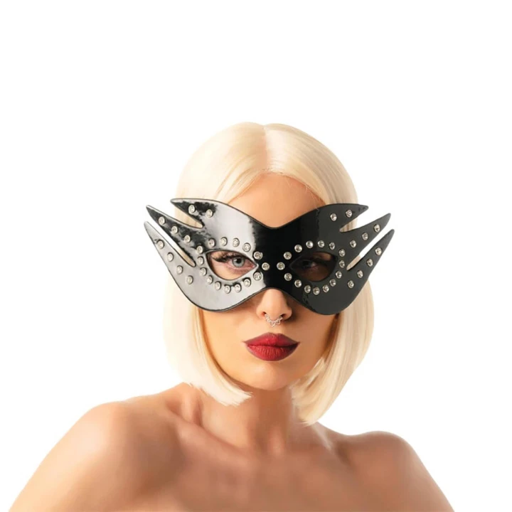 Maska Fetyszyzująca - Skóra PU, Elastyczna Opaska, Ozdobiona Kryształkami