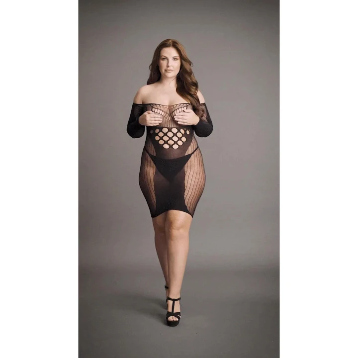 Sukienka mini plus size LE DESIRE, koronkowy wzór, elastyczny materiał, od XL do 4XL