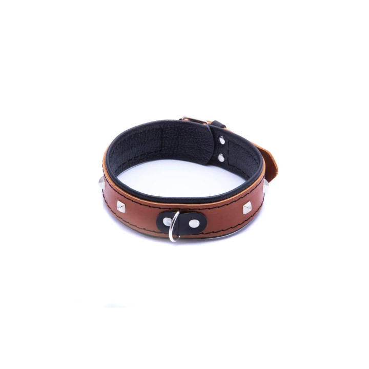 Obroża skórzana WHIPS, regulowana, kolor koniakowy, z ćwiekami