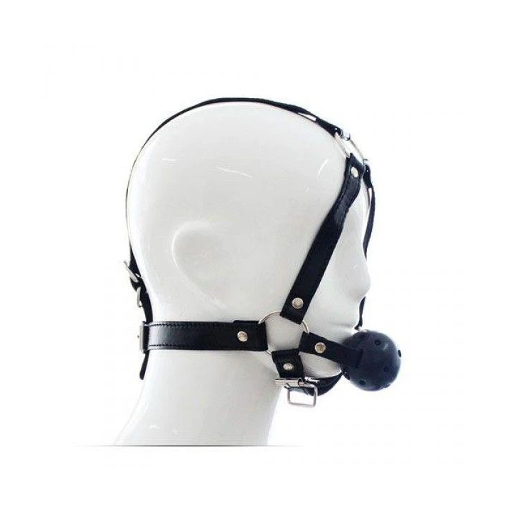 Imbracatura na głowę Toez4Lovers z kulkowym kneblem, materiał: ABS, skóra, stal