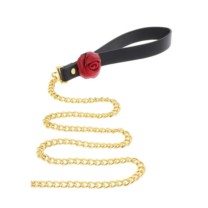 Obroża i smycz BDSM TABOOM Wild Roses, skóra PU, długość obroży 48 cm, smyczy 115 cm