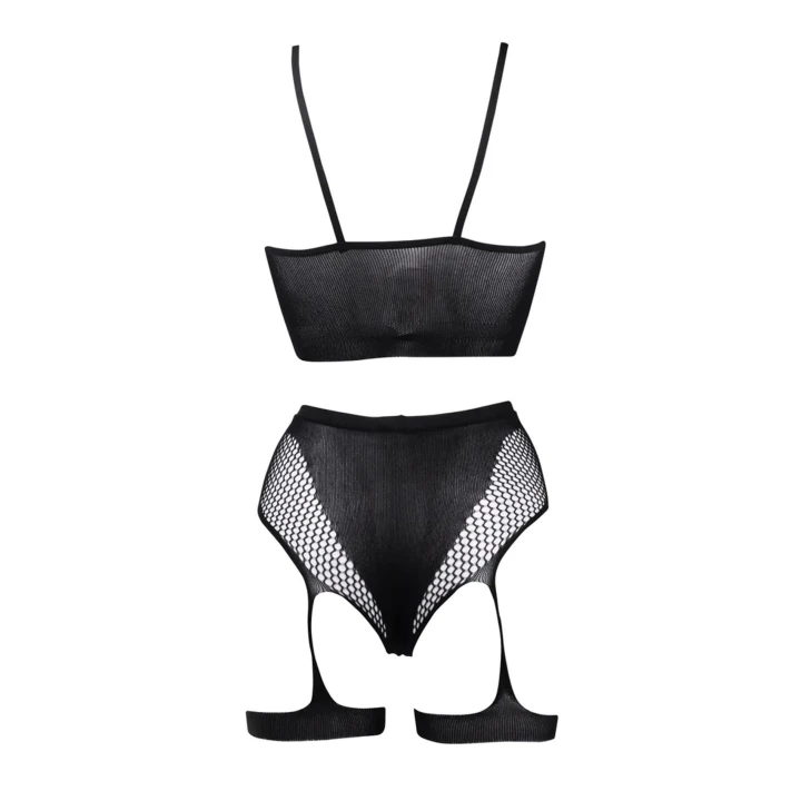 Komplet biustonosza i majtek LE DESIRE, wysoki stan, rozmiar S–XL, czarny, 92% nylon