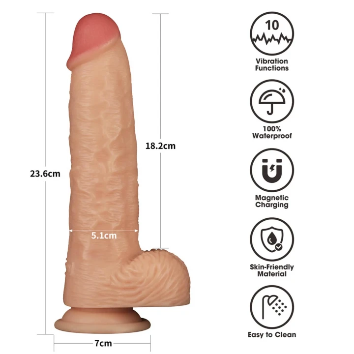 Dildo Power Basics 9.5'' - 10 trybów wibracji, wodoodporny, bezpieczny dla ciała PVC