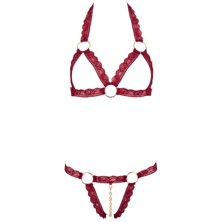 Biustonosz otwarty COTTELLI LINGERIE RED, koronka, metalowe pierścienie, S/M