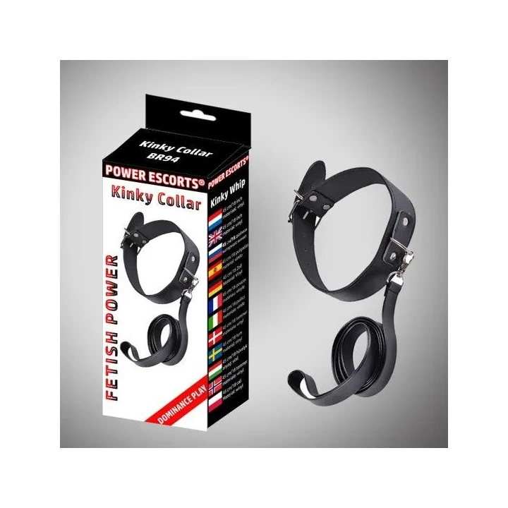 Kołnierzyk fetyszyzmu z regulacją, Power Escorts BR94, czarny, ze smyczą