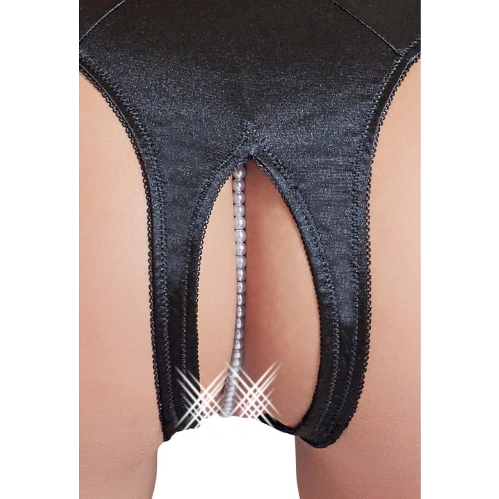 Halka ouvert COTTELLI LINGERIE z perełkami, czarna, zmysłowa, elegancka, S