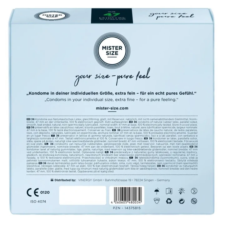 Prezerwatywy Mister Size 47 mm, naturalny lateks, vegan, 36 szt.