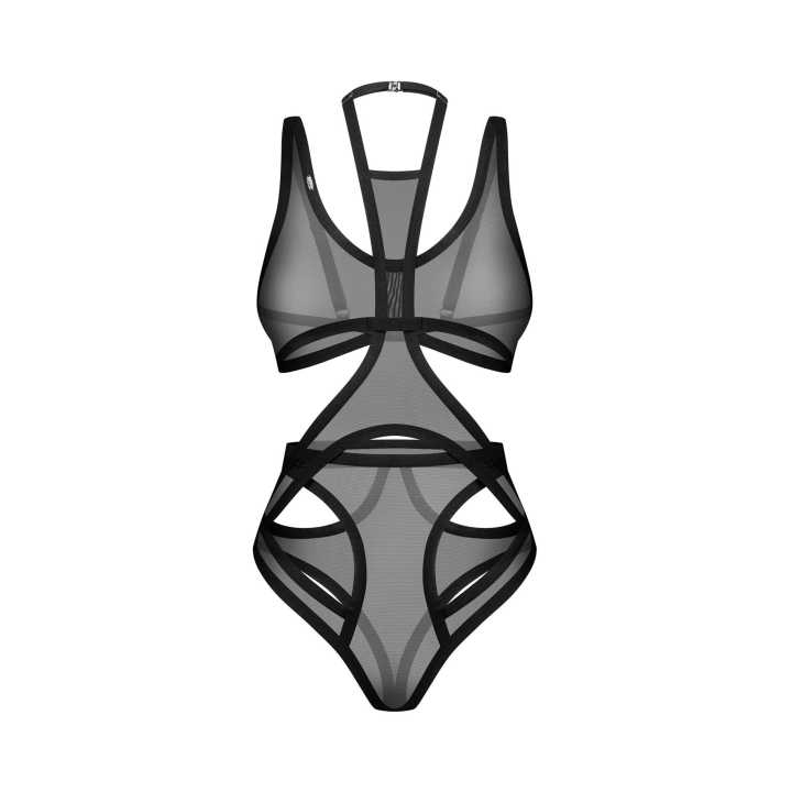 Body OBSESSIVE, transparentny mesh, wycięcia, regulowane ramiączka