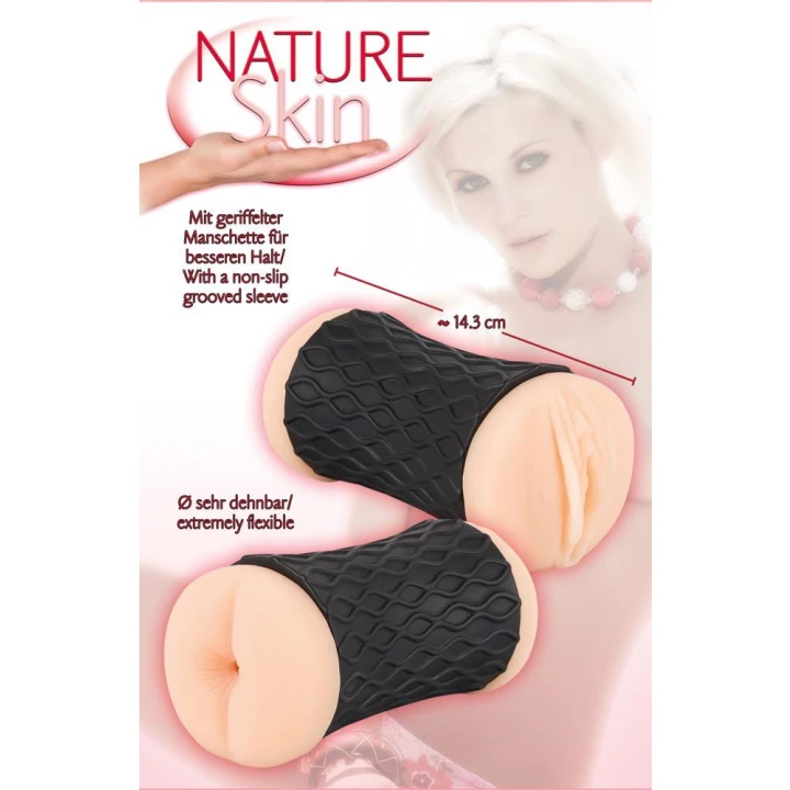 Masturbator analno-waginalny Nature Skin, długość 14,3 cm, elastyczny TPE