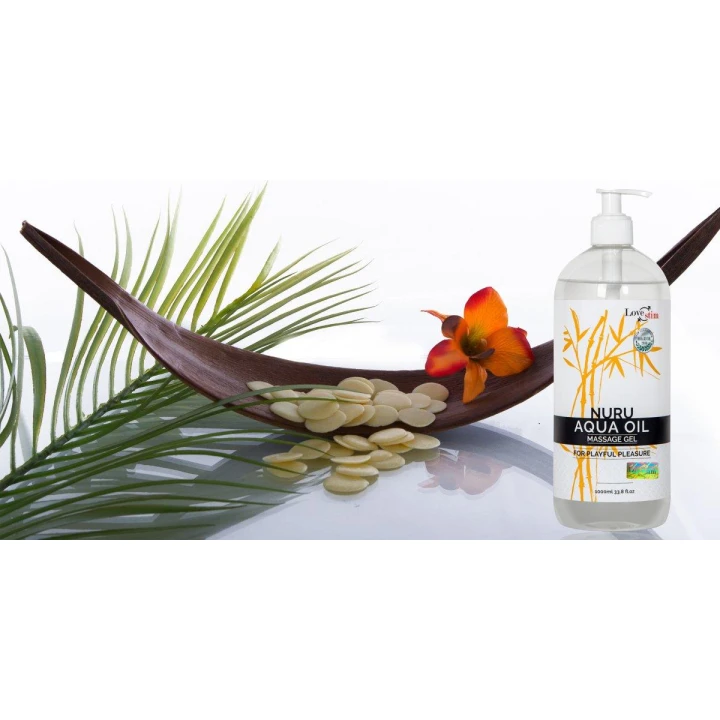 Olejek do masażu NURU AQUA OIL LoveStim 1000ml, bez lepkości, na bazie wody