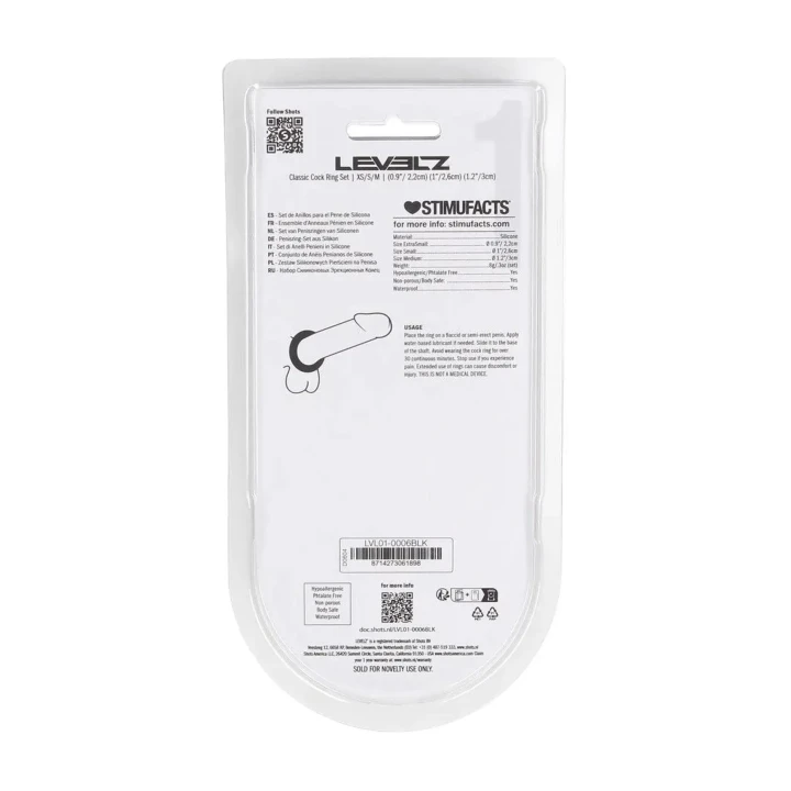 Pierścień erekcyjny LEVELZ – Zestaw 3 szt. XS/S/M, silikon, elastyczny, czarny