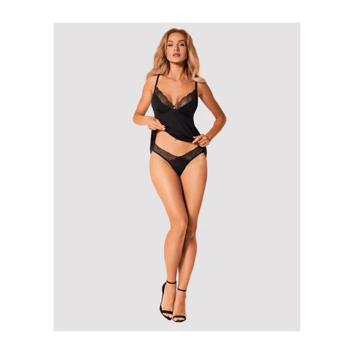 Komplet bielizny OBSESSIVE Bella Rou - czarny top i figi, haftowany tiul, regulowane ramiączka