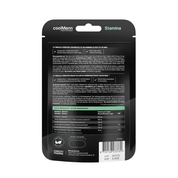 Suplement diety CoolMann STAMINA - 60 tabletek, Energia, Wytrzymałość, Koncentracja