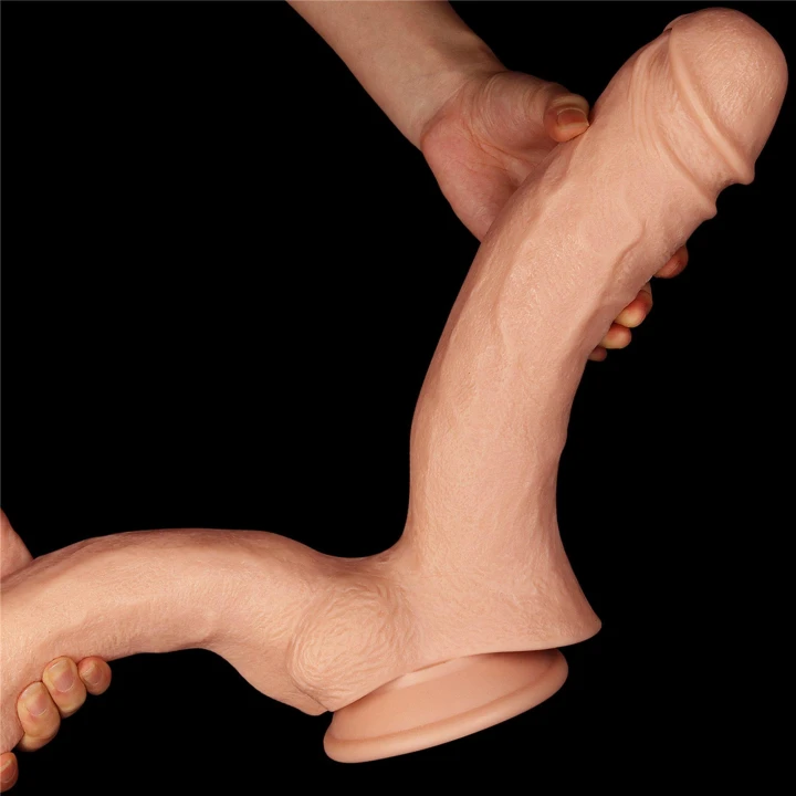 Dildo podwójne LoveToy, 12'', realistyczne, wykonane z PVC, z przyssawką