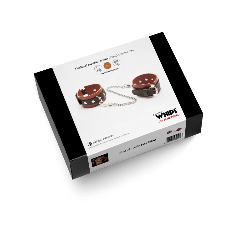 Kajdanki męskie WHIPS - skórzane, koniakowe, regulowane, 4cm szerokości