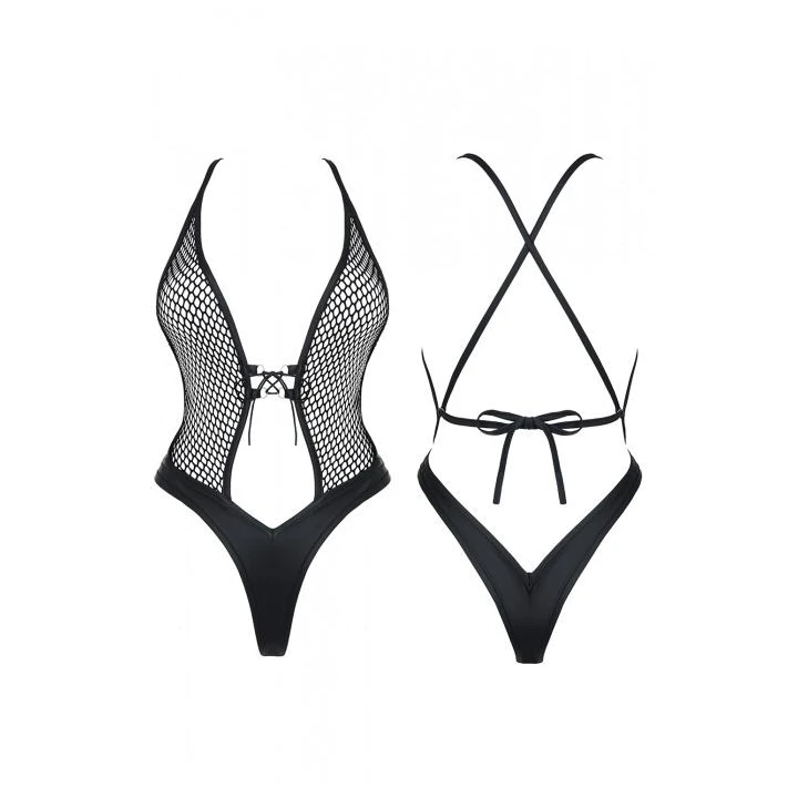 Body DEMONIQ Kolekcja Dark+Desire Tetyda BLACK, Siateczkowe Sznurowanie, Elegancki Styl