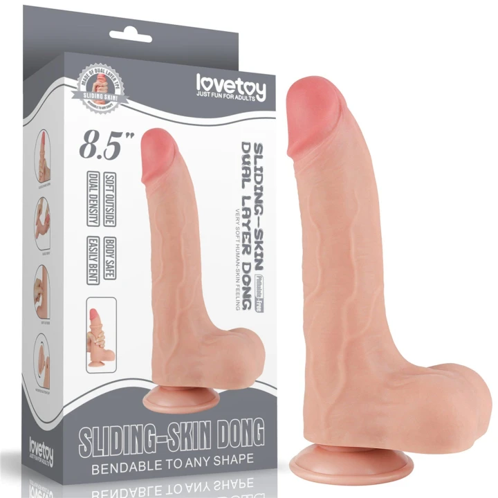 Dildo Realistyczne TPE 8.5", Podwójna gęstość, Przyssawka, Wyginane