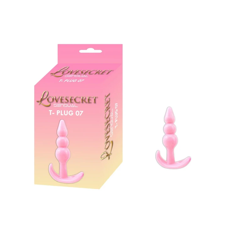 Korek analny Lovesecret Sensual LS16 T-Plug 07, elastyczny TPE, 9,3 cm, różowy