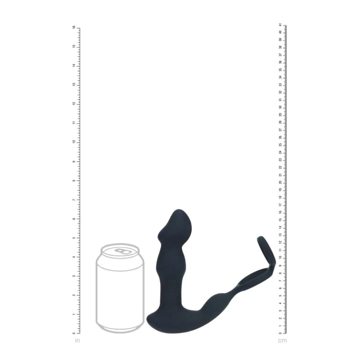 Stymulator prostaty z wibracją i ruchomym masażerem, silikonowy, z pierścieniem erekcyjnym