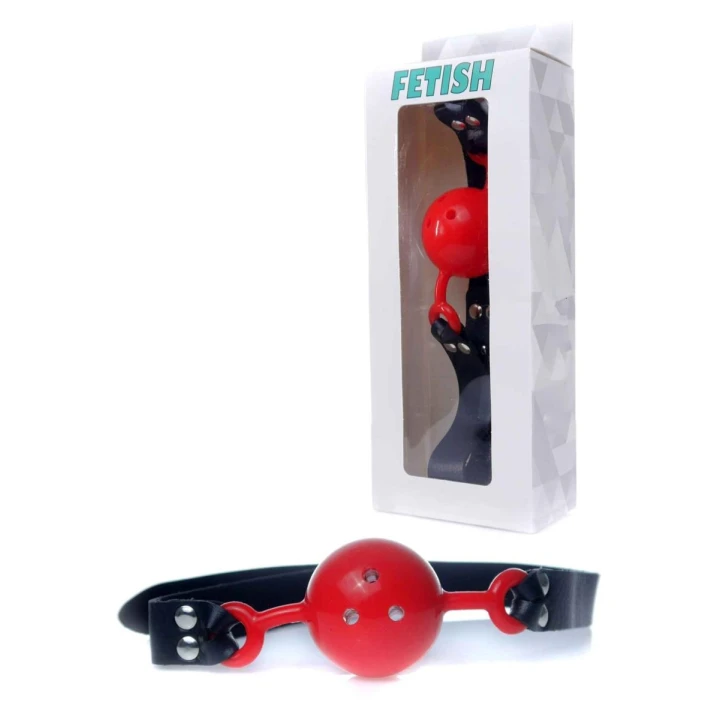 Knebel-balla PVC - B Series, czarna ekoskóra, otwory powietrzne, regulowany pasek