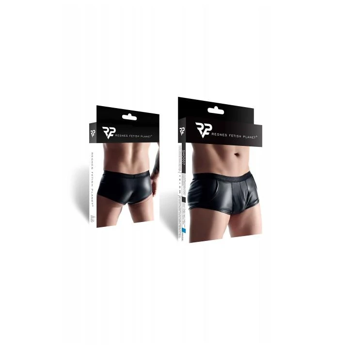 Szorty męskie REGNES FETISH PLANET, elastyczne wetlook, ukryte kieszonki, czarne