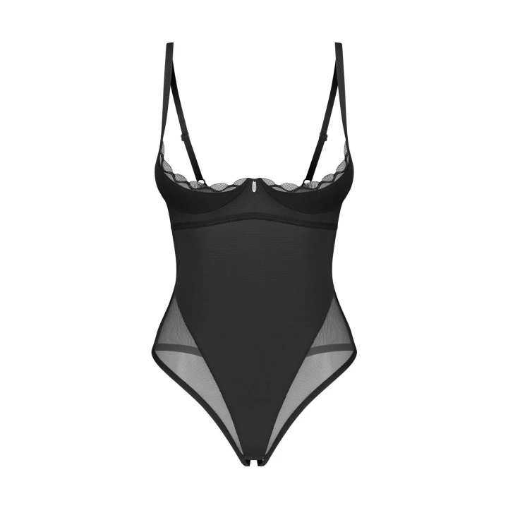 Body OBSESSIVE Stelisa 2XL/3XL, regulowane ramiączka, wysokie wycięcie, czarny materiał