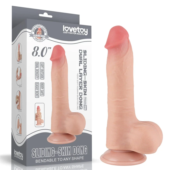 Dildo - Seria Dual Layer - 8 cali, super realistyczny TPE, przyssawka o dużej sile ssania