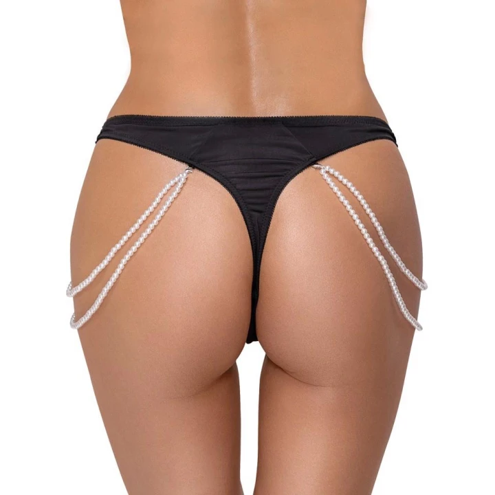 Stringi koronkowe COTTELLI LINGERIE z perłowymi łańcuchami, M/L, elastyczne, haftowane
