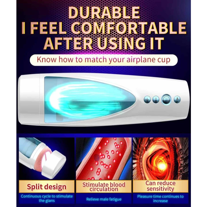 Masturbator wibrujący i rotacyjny, efekt dźwiękowy, 10 trybów i prędkości