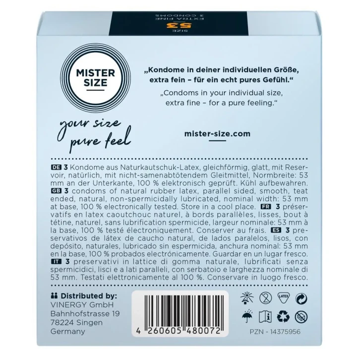 Prezerwatywy Mister Size 53 mm, lateks naturalny, cienkie, pack 3 szt.