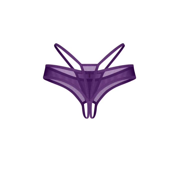 Stringi otwarte OBSESSIVE Vibres S/M, fioletowa siateczka, ozdobny srebrny charms