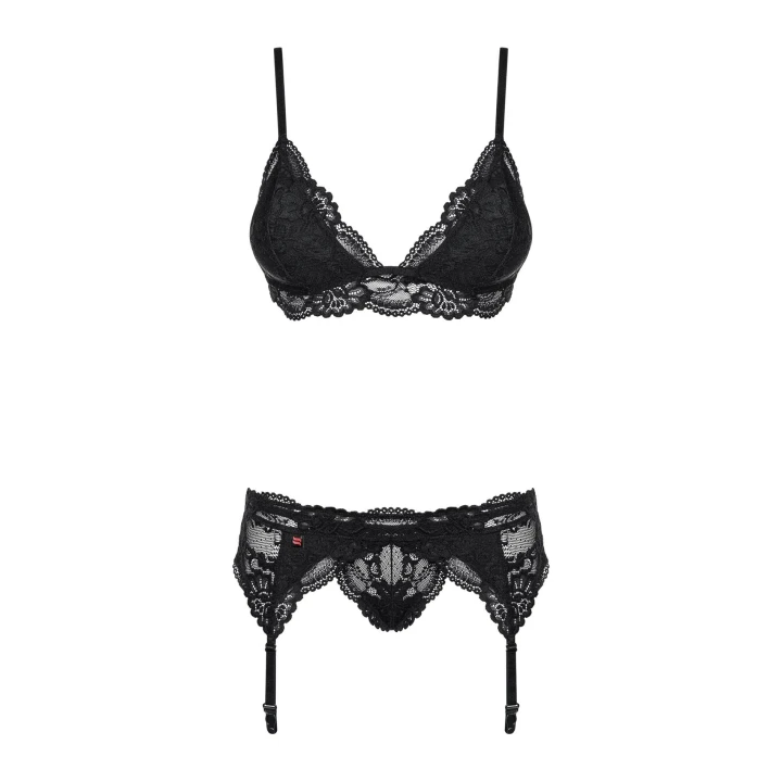 Bielizna nocna OBSESSIVE, czarna koronka, biustonosz z regulowanymi ramiączkami, L/XL
