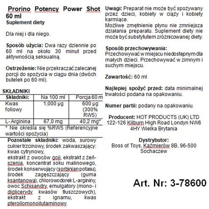 Suplementy diety - Prorino Power Shot na erekcję 60 ml, szybkie działanie, intensywne pobudzenie