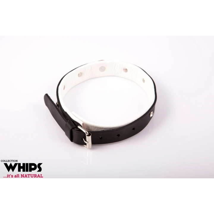 Obroża damska średnia WHIPS, skóra naturalna, regulacja 36-42 cm, biała