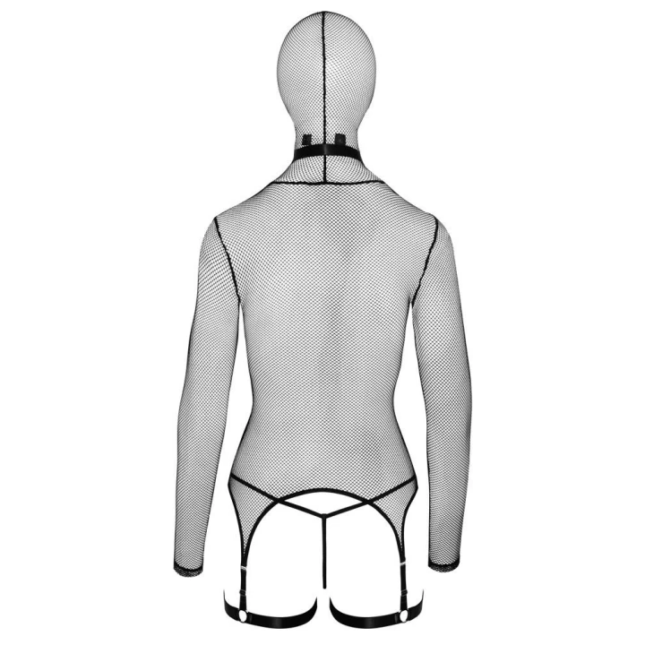 Gorset z siateczki - Ekstrawagancki zestaw 2w1 z chokerem, regulowane paski, czarny