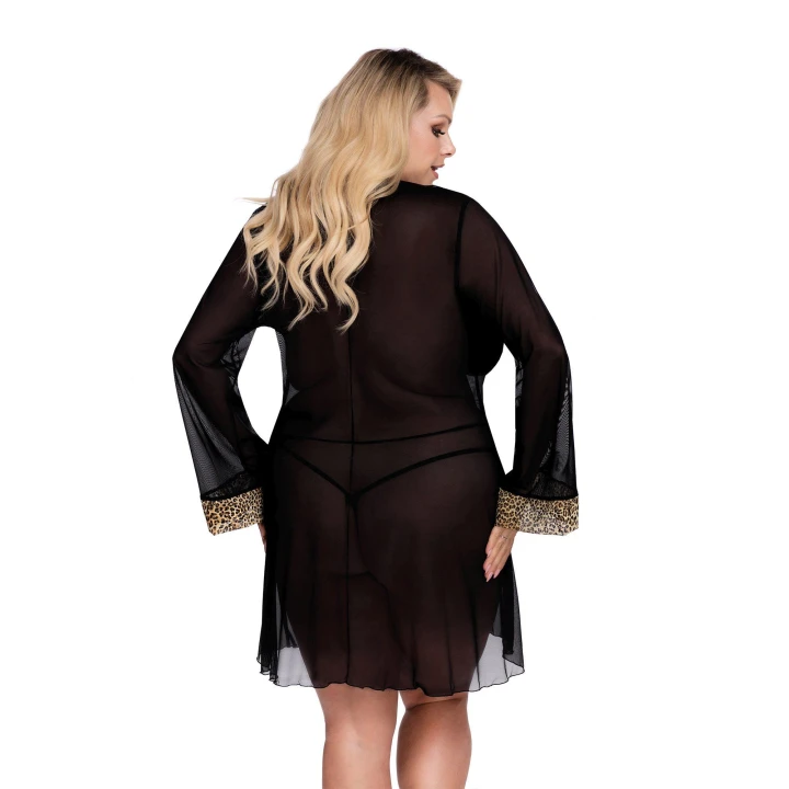 Szlafrok ANAIS PLUS SIZE XXL+ - elegancki tiul, złote zapięcie, długie rękawy
