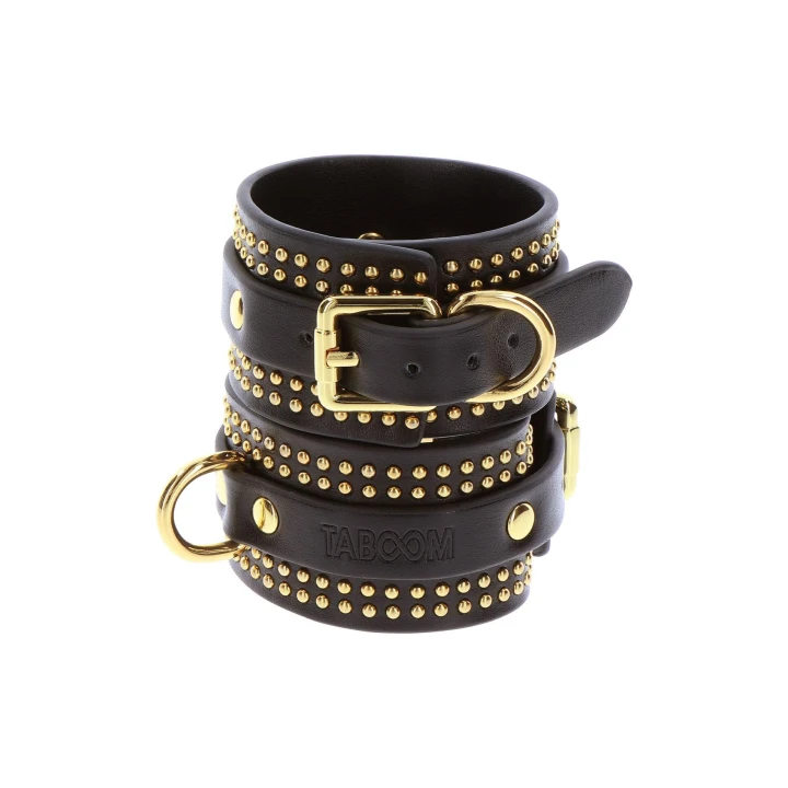 Mankiety na nadgarstki TABOOM | PU skóra | Regulowane | Elegancka czerń z złotymi detalami