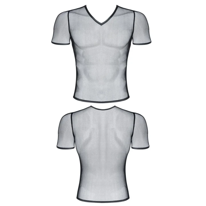 Koszulka męska REGNES FETISH PLANET - Elastyczna siateczka, v-neck, XXL, transparentna elegancja