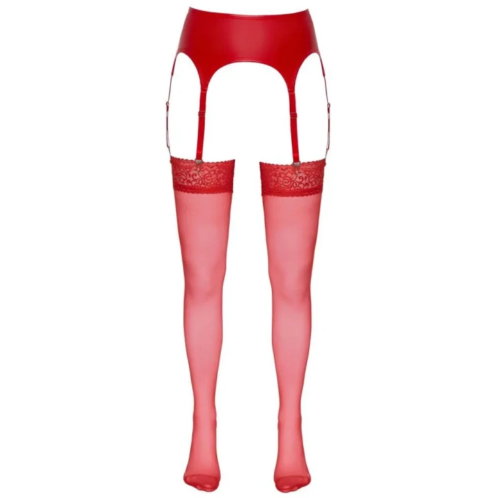 Pończochy Czerwone COTTELLI LINGERIE z Koronką, Jedwabiste, 20 Den